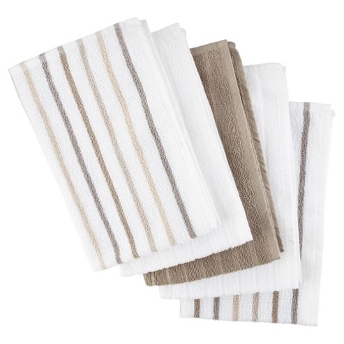 Image of Tesco Neutral Stripe Tea Towels, 5 Pack