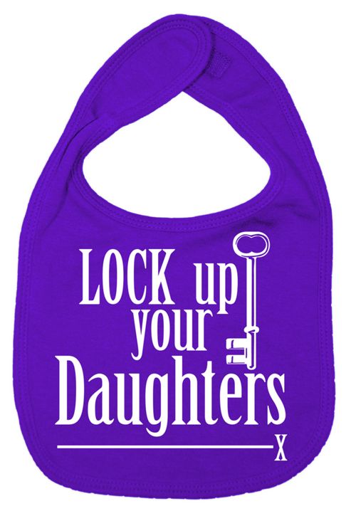 Image of Dirty Fingers Lock Up Your Daughters Baby Bib Purple