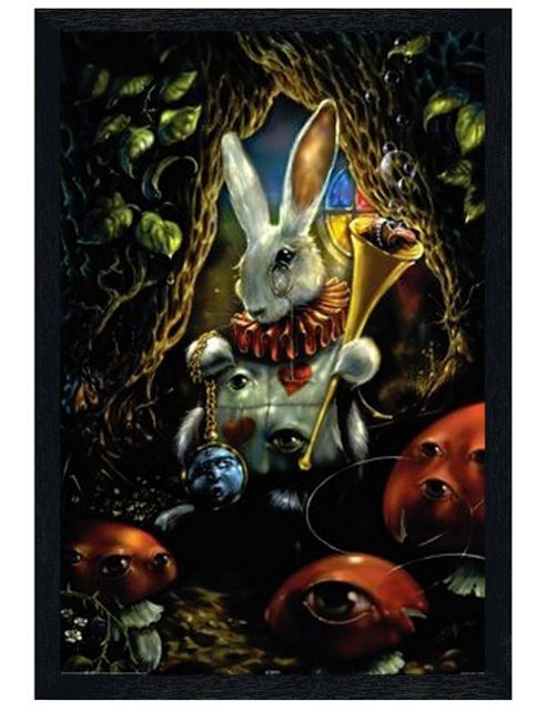 Image of Alice In Wonderland Richard Biffle Black Wooden Framed White Rabbit Poster