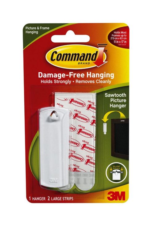 Image of Command Sawtooth Picture Hanger Kit With Command Adhesive Strips - 1 Pack - Hanger Holds Up To 2 Kg (5 Lb) - 75 Mm X 25