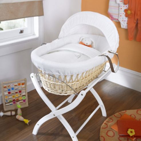 Image of Izziwotnot White Gift Wicker Moses Basket - Natural