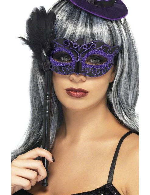 Image of Purple Masquerade Mask On Stick