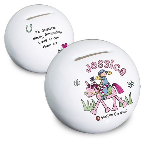 Image of Personalised Bang On The Door Pony Girl Money Box