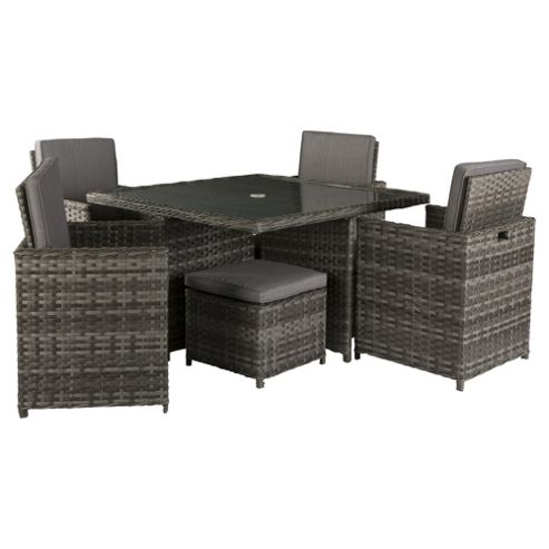 Image of Lola Rattan Effect 9-piece Cube Garden Furniture Set, Grey