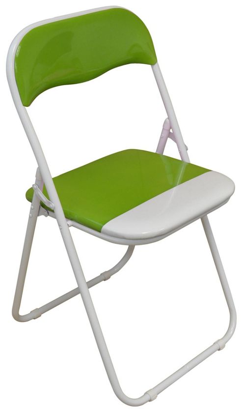 Image of Green And White Padded Folding Chair - Great For, Office, Desk, Poker, Spare
