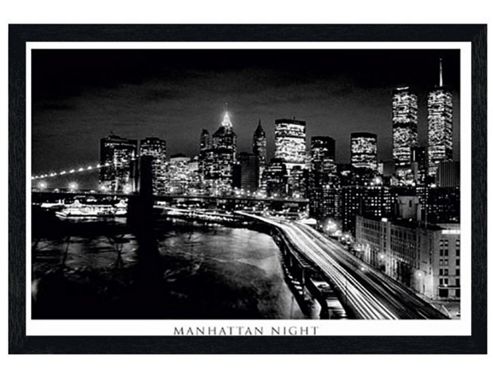 Image of New York City Collection Black Wooden Framed Manhattan, New York City, Eastside By Night Poster