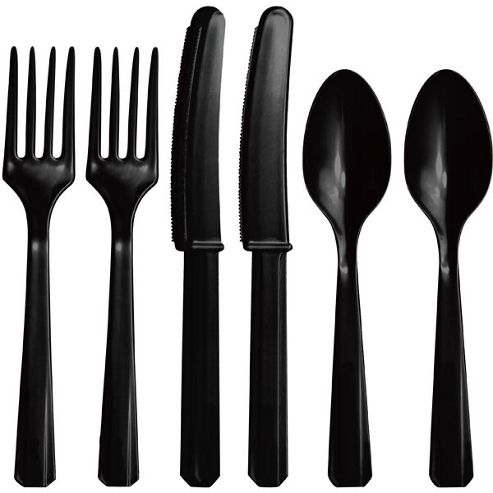 Image of Black Assorted Plastic Cutlery, Pack Of 24