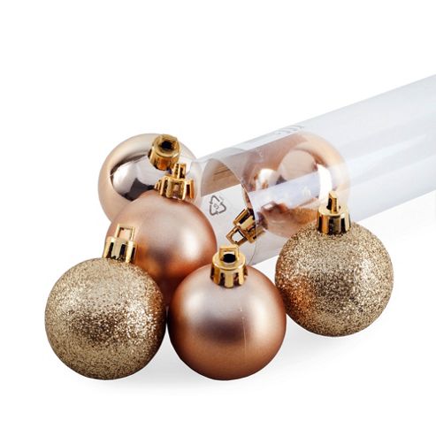 Image of Set Of Six Pearly Gold Shatterproof Christmas Tree Baubles