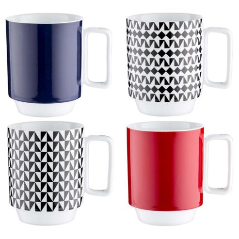Image of Tesco Harlequin Stacking Mugs, Set Of Four