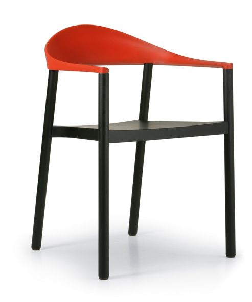 Image of Plank Monza Armchair With Traffic Red Back Rest - Ash Black