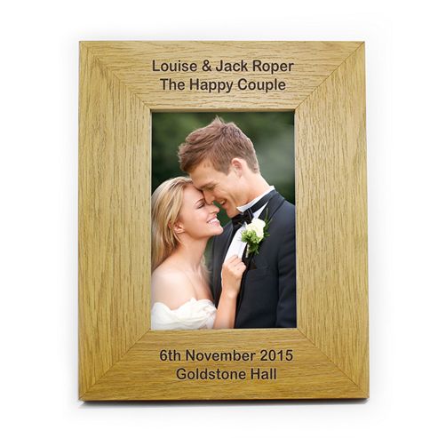 Image of Personalised Oak Finish Longer Message Portrait Frame 6 X 4