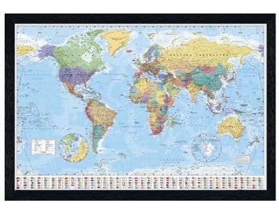 Buy World Map Black Wooden Framed World Map With Flags