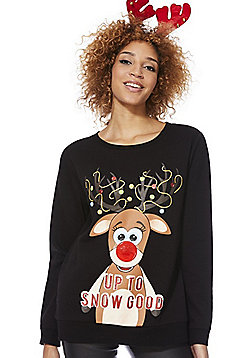 F&F Up To Snow Good Light-Up Christmas Sweatshirt with Headband - Black