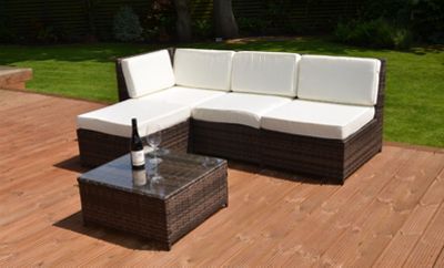 Buy Cadiz Modular Garden Rattan Corner Sofa Set with Table Brown from ...