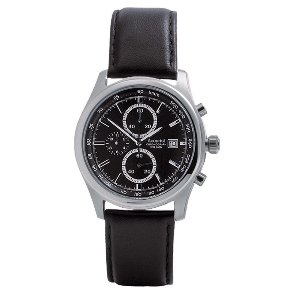 Accurist mens black chrono with black leather strap