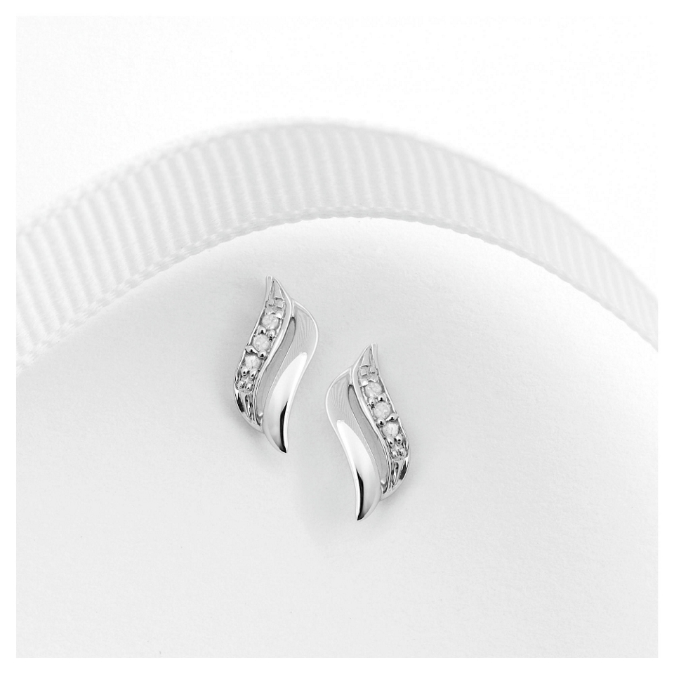 9ct White Gold Diamond Wave Earrings