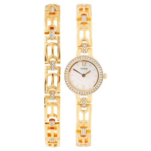 Buy Accurist ladies Watch And Bracelet Set Gold Stone Set Round Dial ...