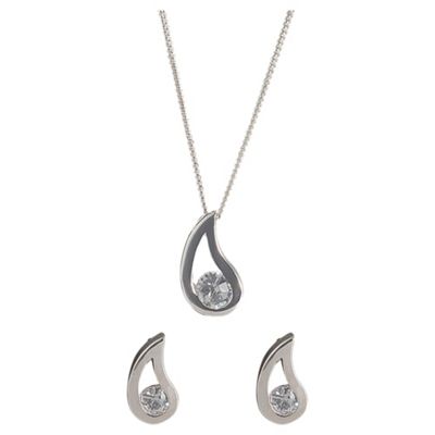 Buy Sterling Silver Cubic Zirconia Tear Drop Earring And Pendant Set ...