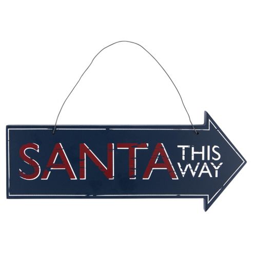 Santa This Way Hanging Wall Sign