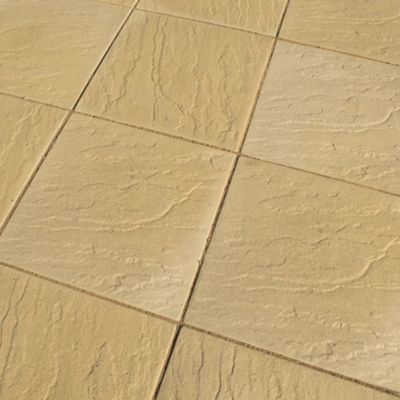 yellow buff paving slabs