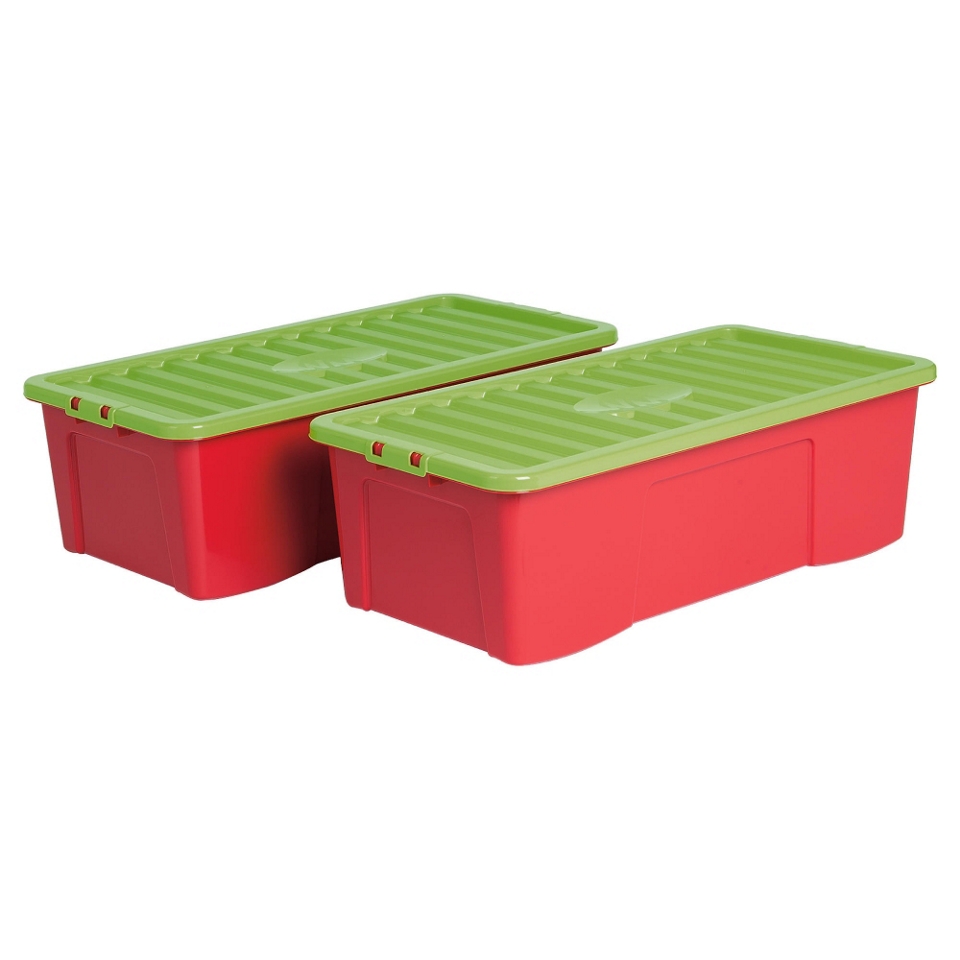 Whatmore 62L Plastic box with lid raspberry & lime green, 2 pack