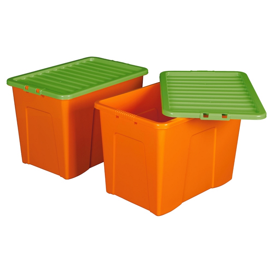 80L box with lid, 2 pack orange & green