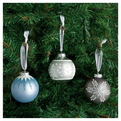 Buy Festive Blue & Silver Mixed Glass Baubles, 12 Pack from our All ...