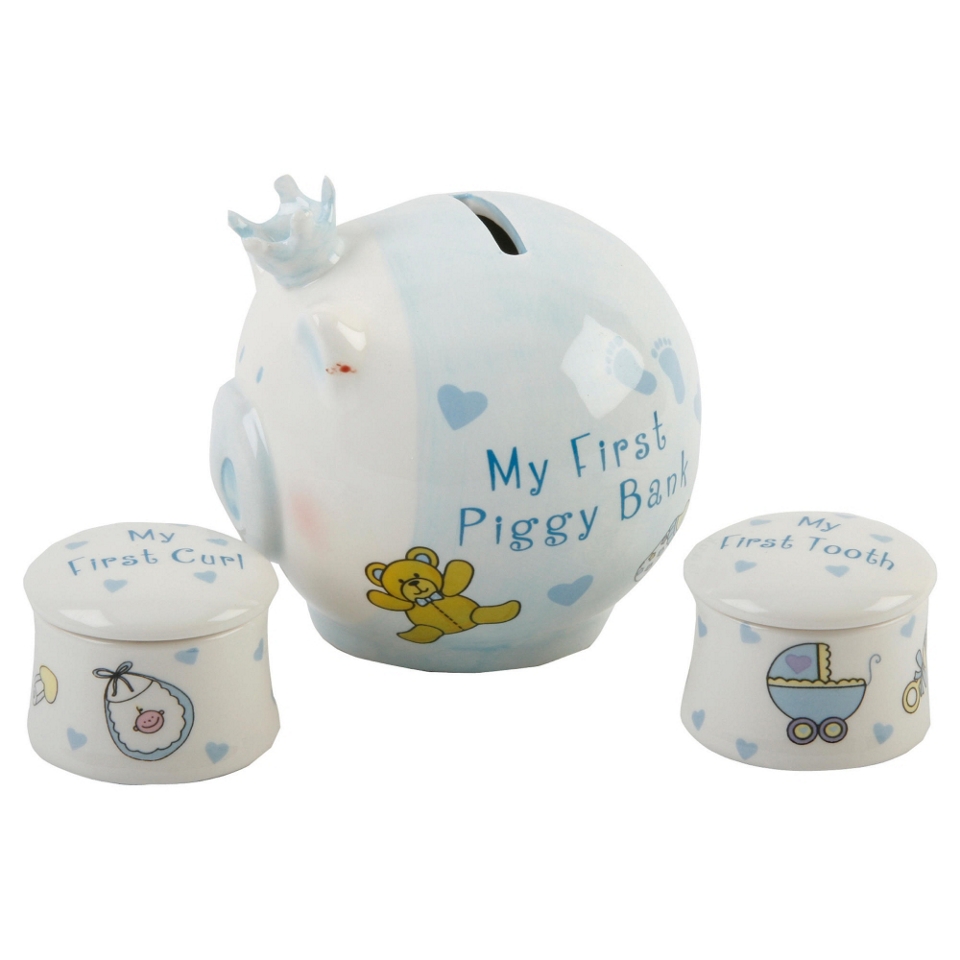 Widdop My First Piggy Bank & My First Curl & Tooth Boxes Blue