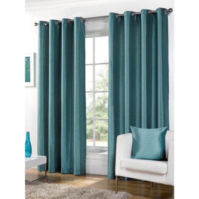 Buy Hamilton McBride Faux Silk Lined Eyelet Teal Curtains - 46x72