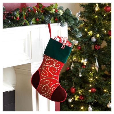 Buy Tesco Traditional Christmas Stocking With Gold Swirls from our All ...