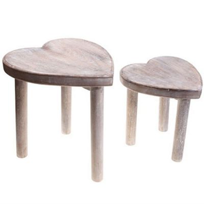 Buy Love - Heart Shaped Wooden Stools - Set Of 2 - Brown ...