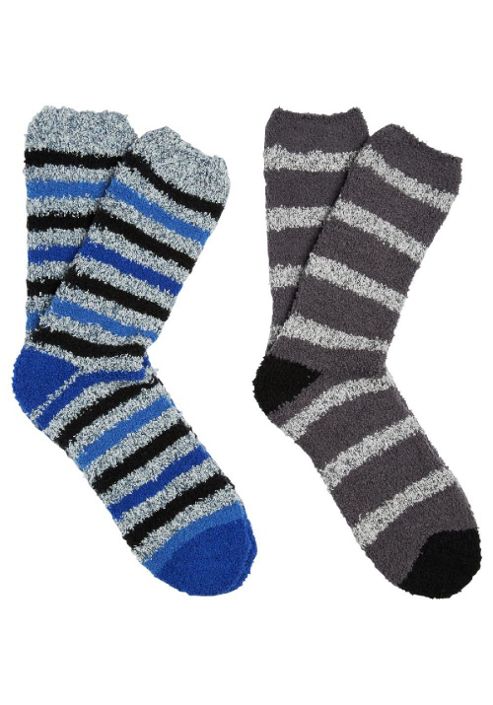 Buy F&F 2 Pair Pack of Striped Cosy Socks 6-8.5 Blue & Grey from our ...