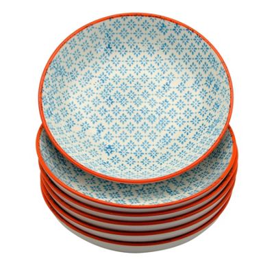 Buy Nicola Spring Patterned Porcelain Pasta Bowls - Blue / Orange Print ...