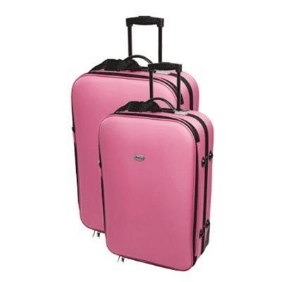 pink suitcases on wheels