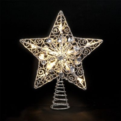 Buy 25cm Silver Star Tree Topper with 10 Battery Operated Warm White ...