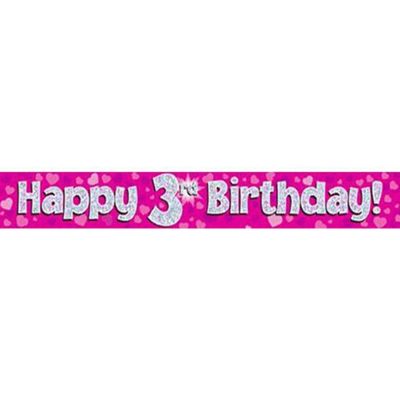 Buy OakTree Pink Holographic Foil Happy 3rd Birthday Banner - 9ft from ...