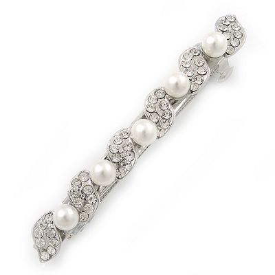 hair silver 80mm barrette grip tone pearl crystal clip glass width prom bridal tesco