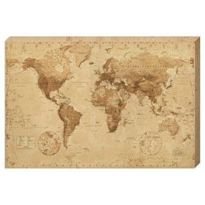 Buy Vintage Sepia World Map Canvas, 91x61cm from our Canvas Prints ...