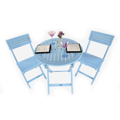 Buy Painted Wooden 2 Seater Round Folding Bistro Set Blue - Outdoor