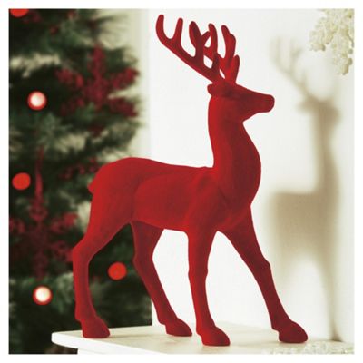 Buy Tesco  Red Flocked Reindeer Christmas  Decoration  from 