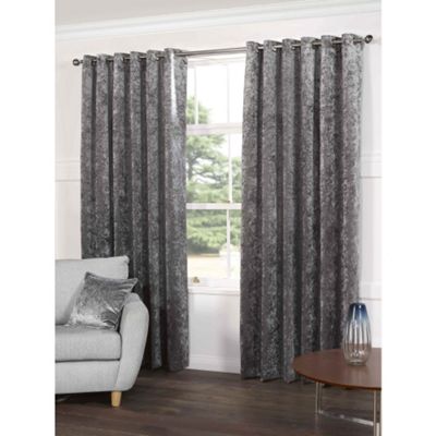 Buy Crushed Velvet Grey Eyelet Curtains - 66x72 Inches (168x183cm) from ...