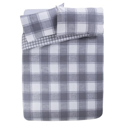 Buy Tesco Checked Brushed Cotton Duvet Cover And Pillowcase Set, , from ...