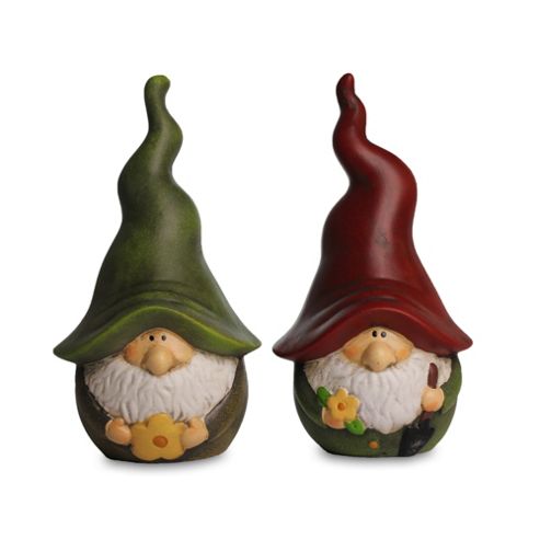 Buy Pair of Terracotta Garden Gnome Ornaments with Red & Green Hats ...