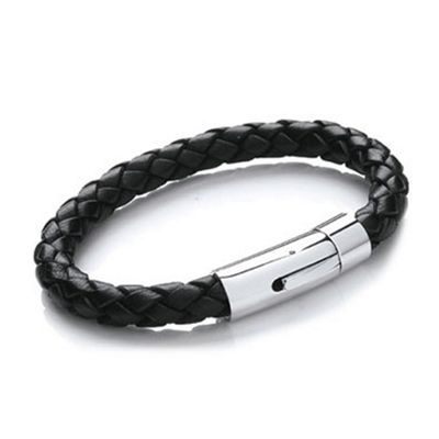 Buy Tribal Steel Men's Black Bolo Leather Rocker Clasp Bracelet - 24cm ...