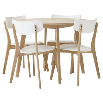 Buy Charlie Round Dining Table and 4 Chair Set, Oak-effect and White ...