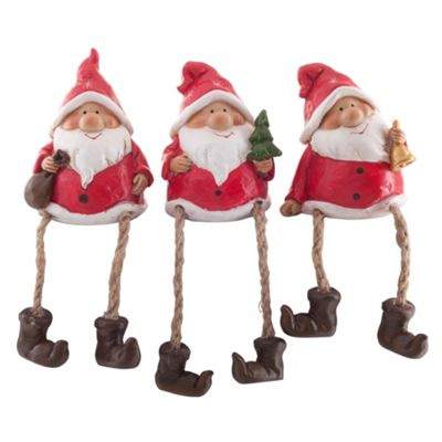 Buy Set of 3 Shelf Sitting Father Christmas Dangly Leg Figurine ...