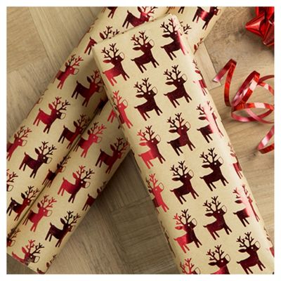 Buy Tesco Kraft Reindeer Christmas Wrapping Paper, 3m from our