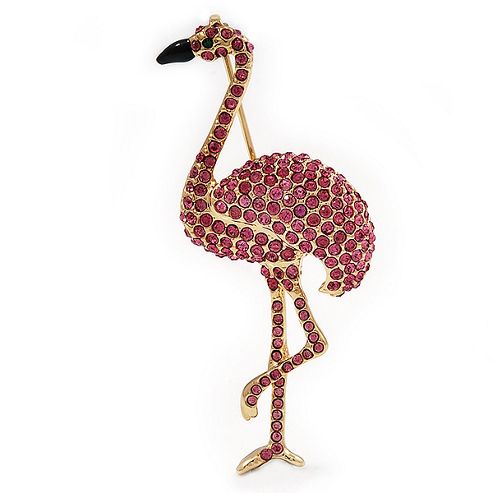Buy Pink Swarovski Crystal 'Flamingo' Brooch In Gold Plated Metal from ...