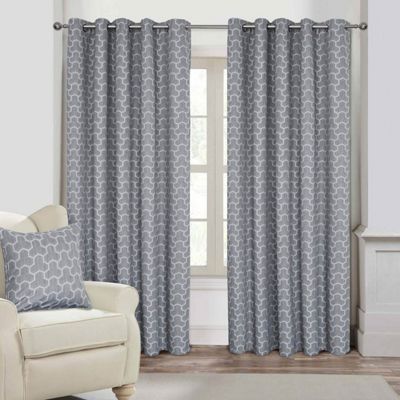 Buy Grey Geometric Jacquard Blackout Eyelet Curtain Pair, 90 x 72" from