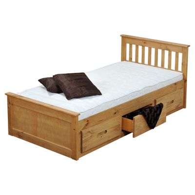 Buy Amani Pine Mission Single Slat Bed With Storage - 3 Drawers from ...